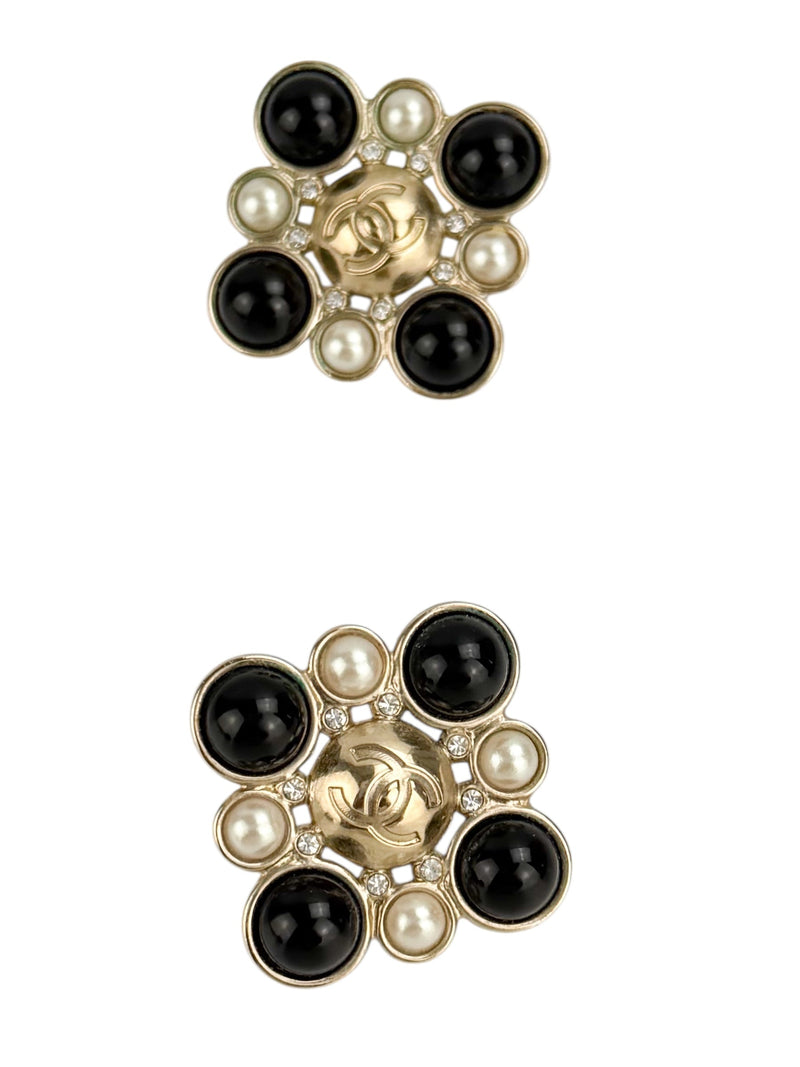 Chanel 2019 Imitation Pearl & Black Glass Earrings