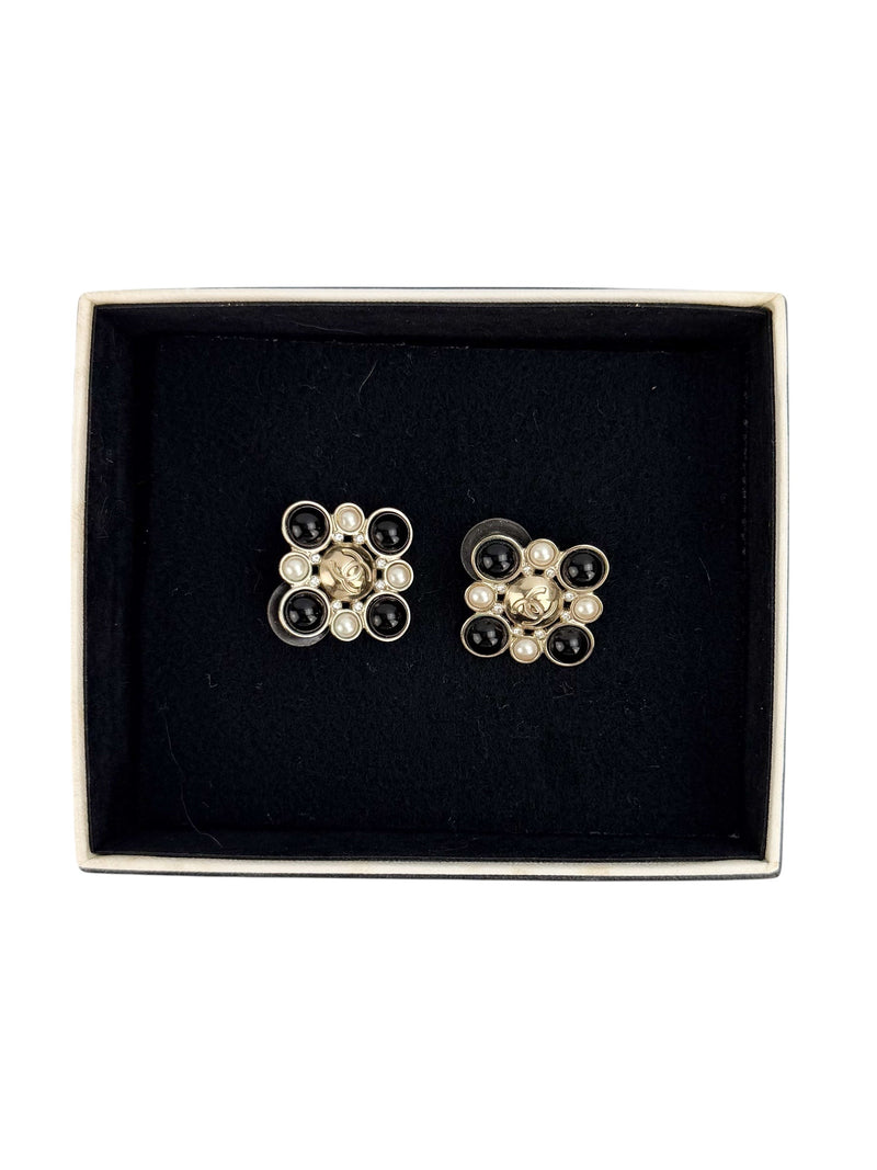 Chanel 2019 Imitation Pearl & Black Glass Earrings