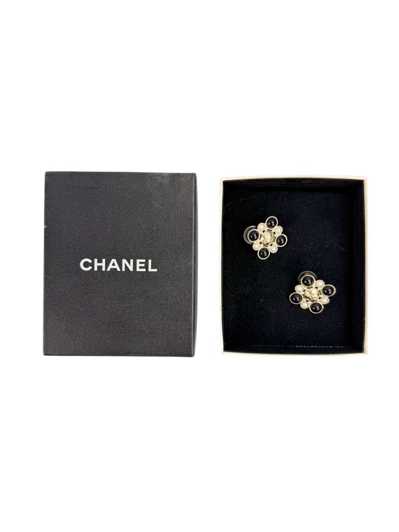 Chanel 2019 Imitation Pearl & Black Glass Earrings