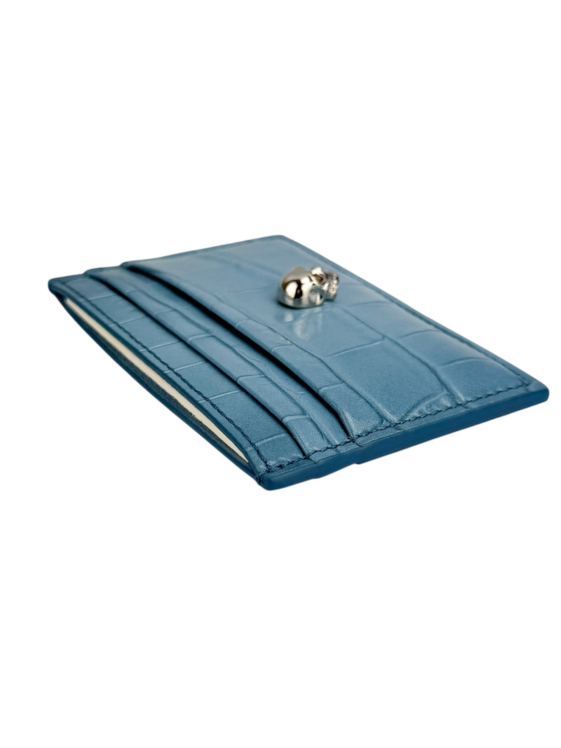 Alexander McQueen Blue Croc Embossed Card Holder