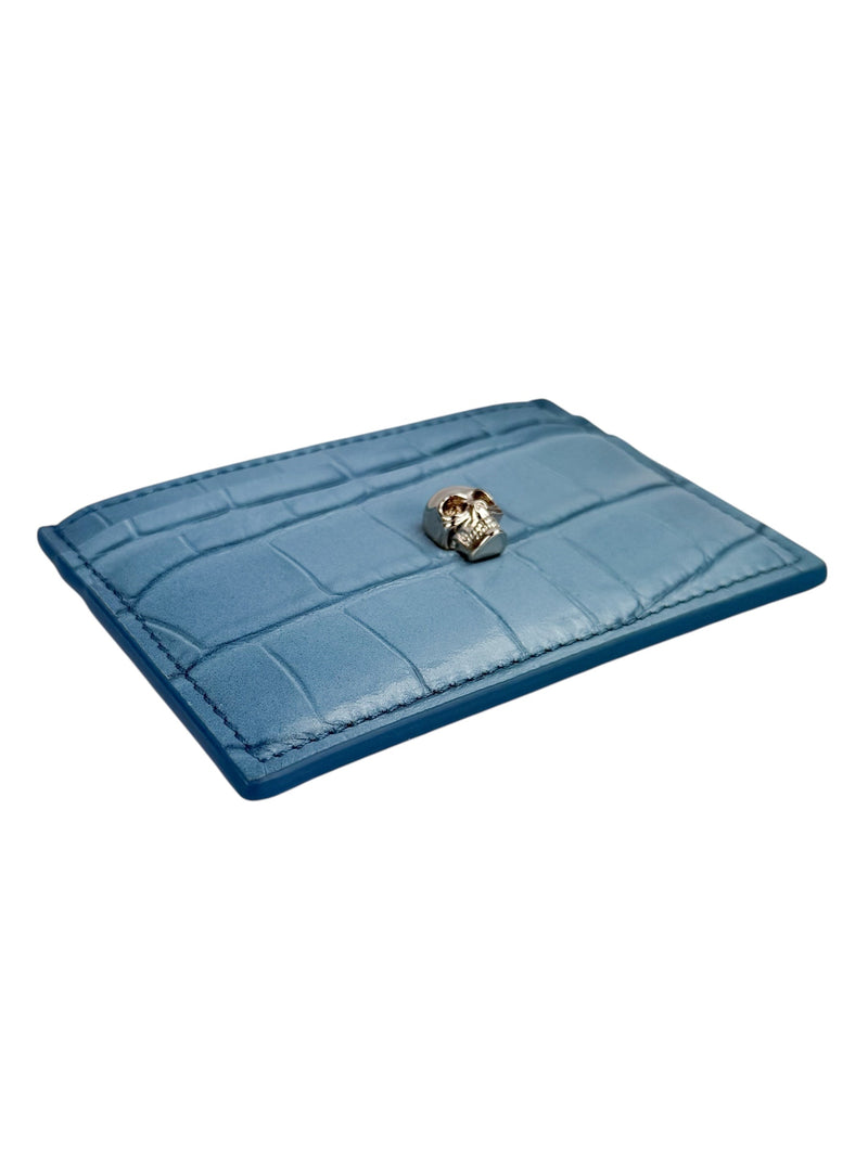 Alexander McQueen Blue Croc Embossed Card Holder