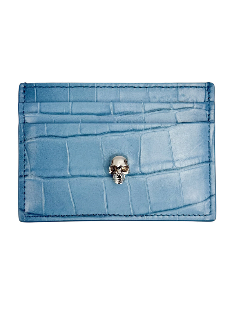 Alexander McQueen Blue Croc Embossed Card Holder