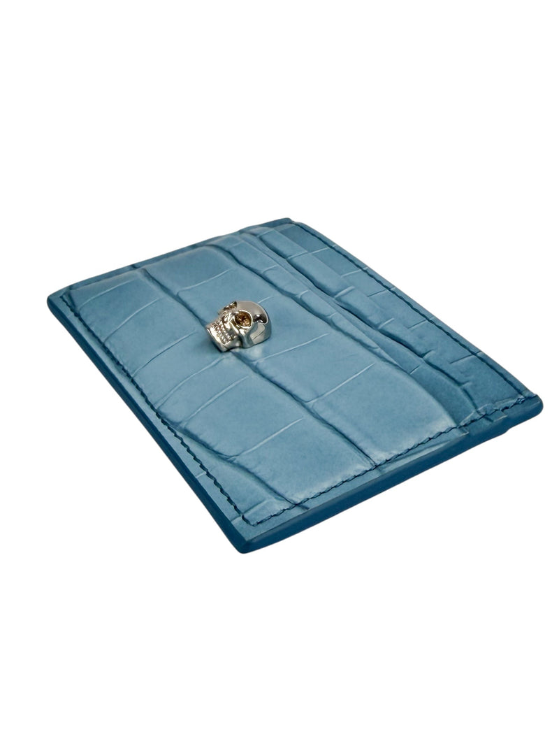 Alexander McQueen Blue Croc Embossed Card Holder