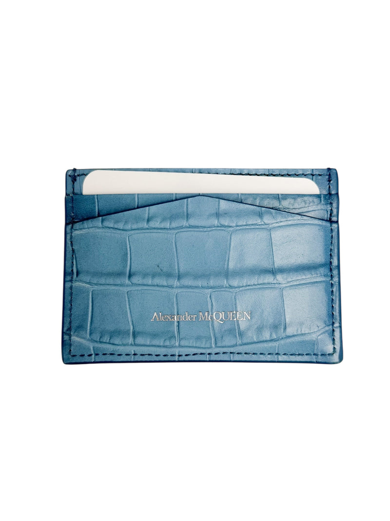 Alexander McQueen Blue Croc Embossed Card Holder