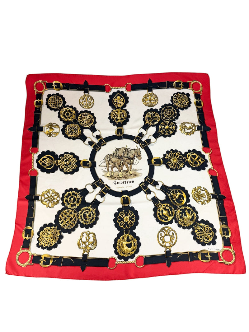 Hermes Cuivreries Motif Silk Scarf