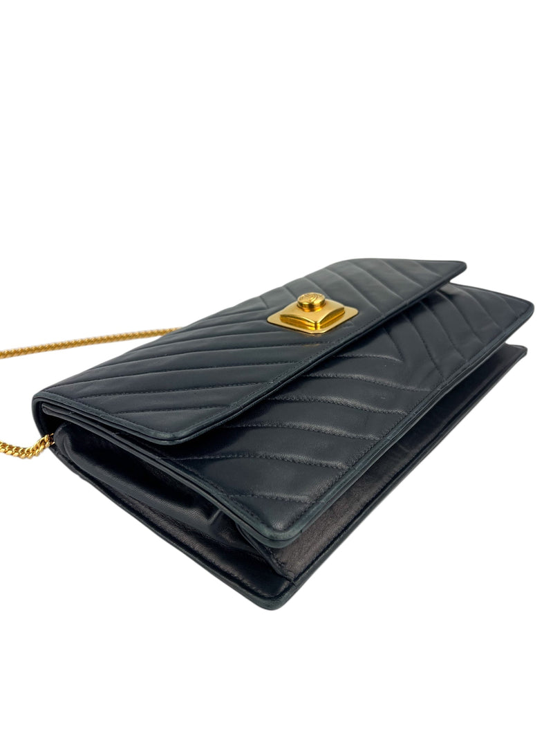 Chanel Vintage Navy Chevron Lambskin Flap