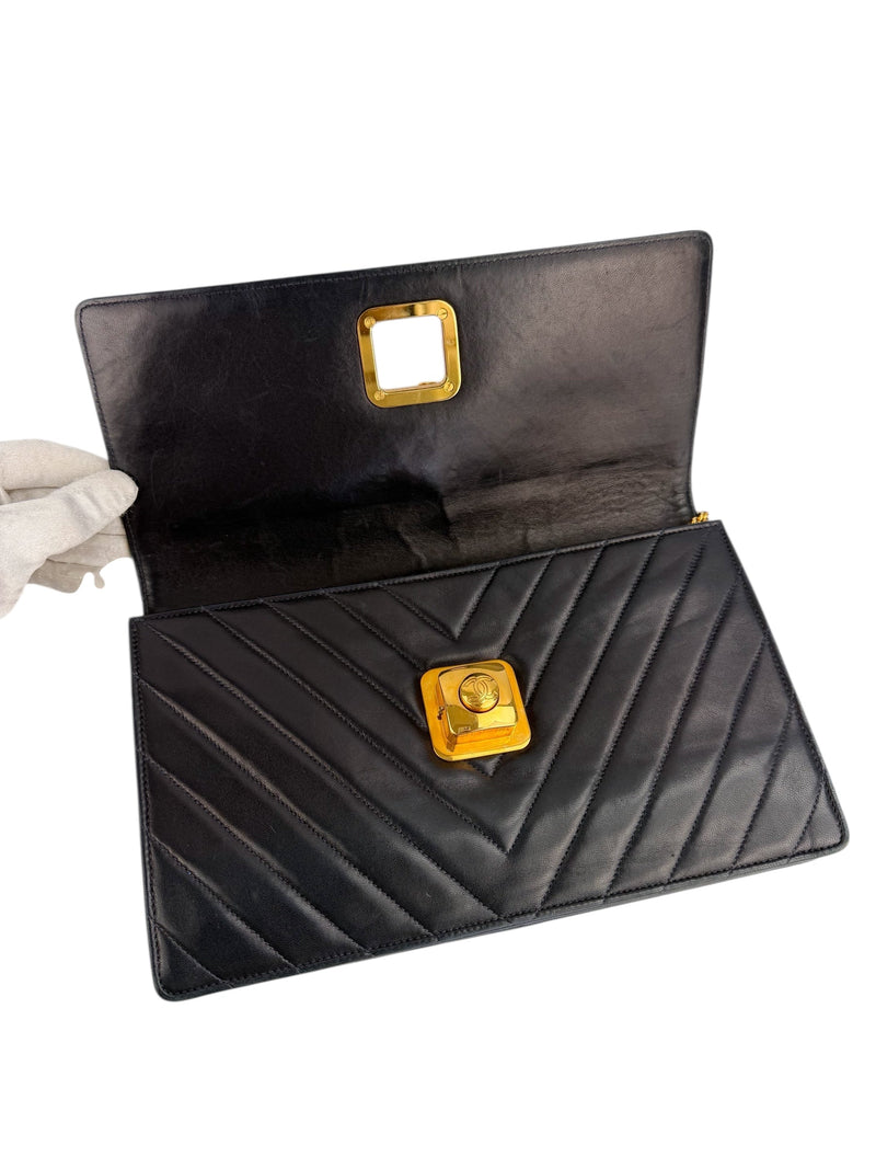 Chanel Vintage Navy Chevron Lambskin Flap