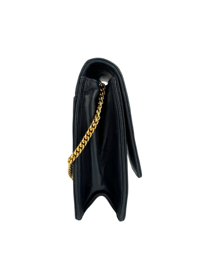 Chanel Vintage Navy Chevron Lambskin Flap