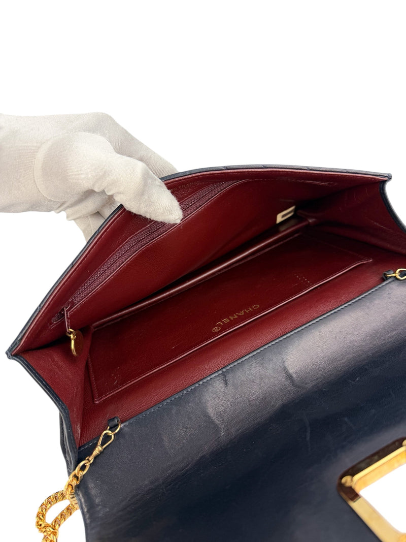 Chanel Vintage Navy Chevron Lambskin Flap