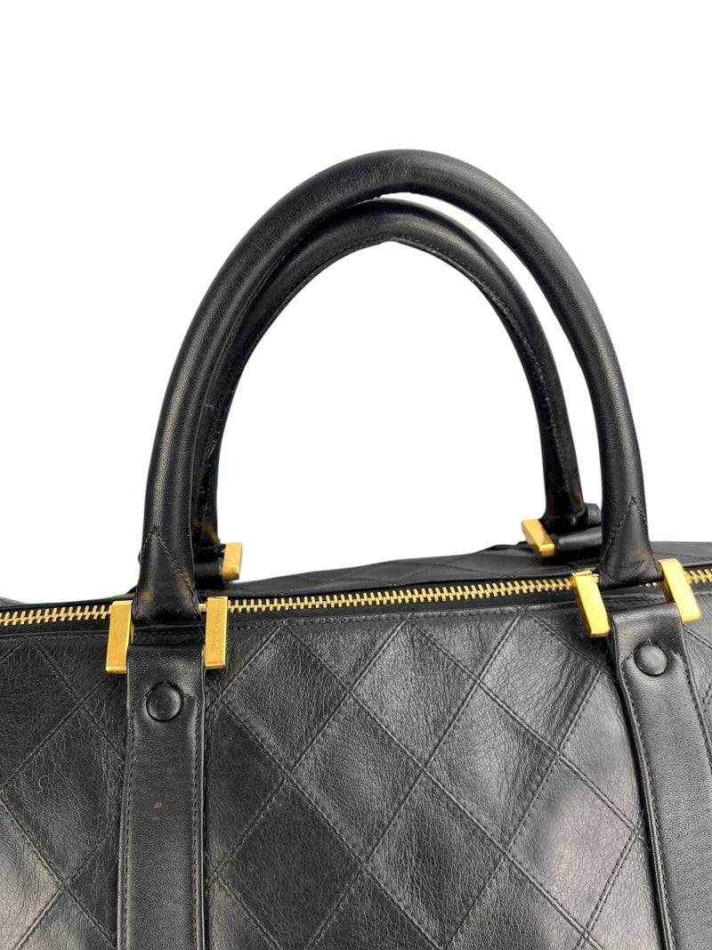 Chanel Vintage Black Leather Quilted Duffle Bag