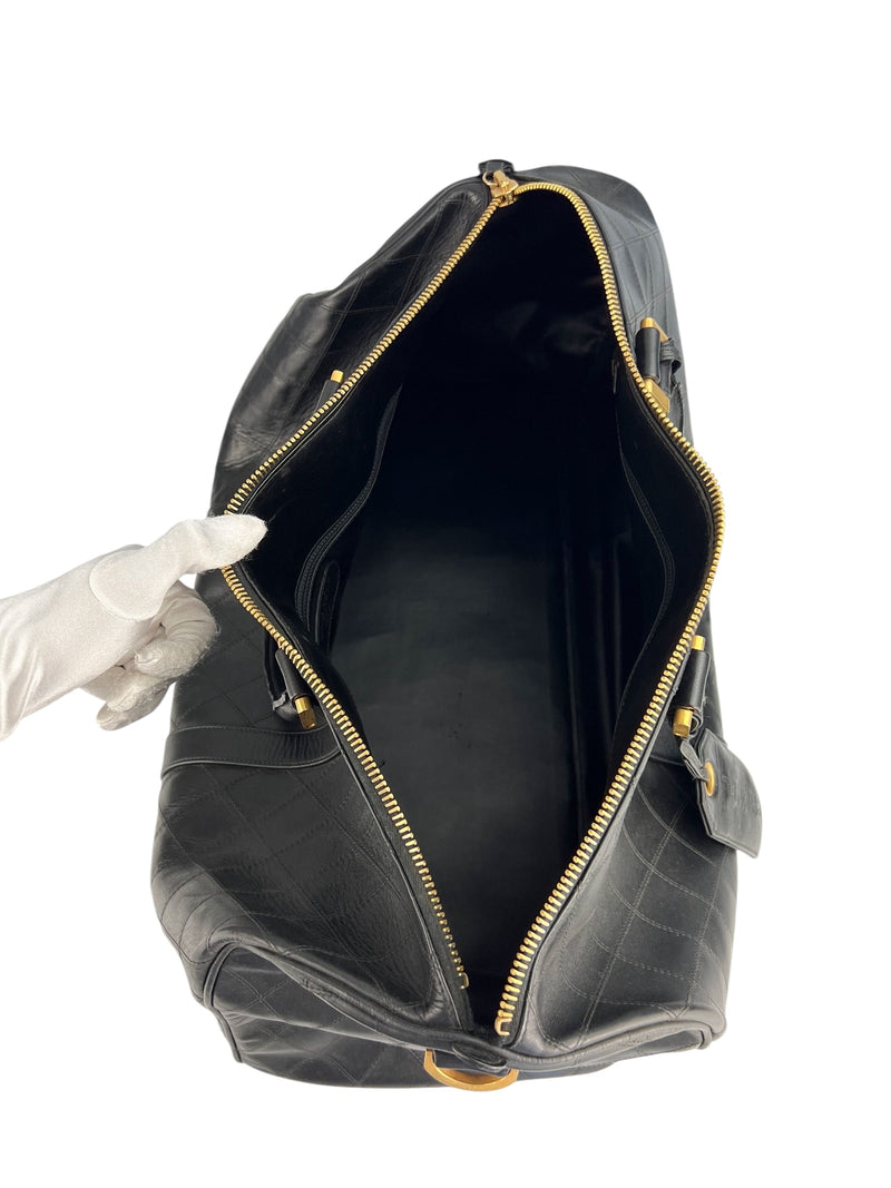 Chanel Vintage Black Leather Quilted Duffle Bag