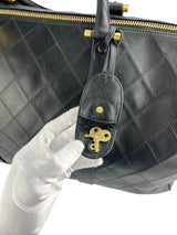 Chanel Vintage Black Leather Quilted Duffle Bag