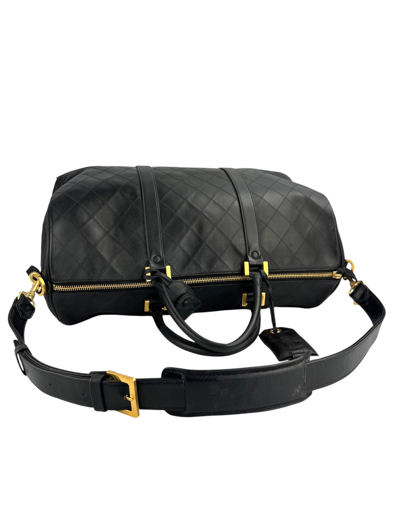 Chanel Vintage Black Leather Quilted Duffle Bag