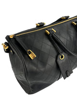 Chanel Vintage Black Leather Quilted Duffle Bag