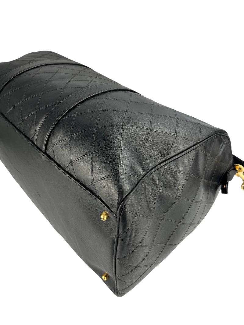 Chanel Vintage Black Leather Quilted Duffle Bag
