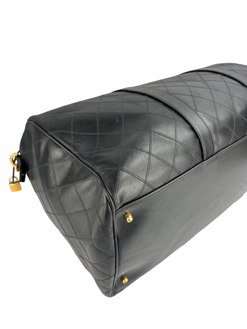 Chanel Vintage Black Leather Quilted Duffle Bag