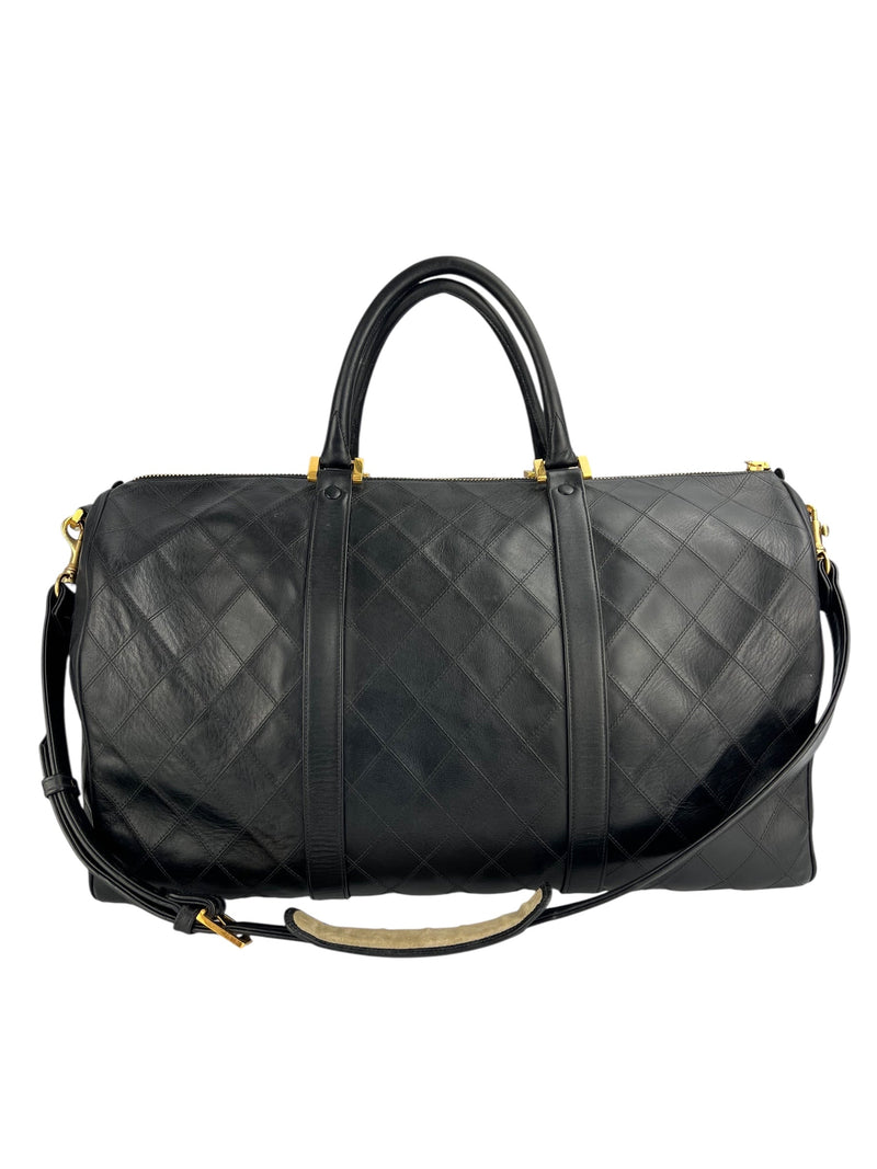 Chanel Vintage Black Leather Quilted Duffle Bag