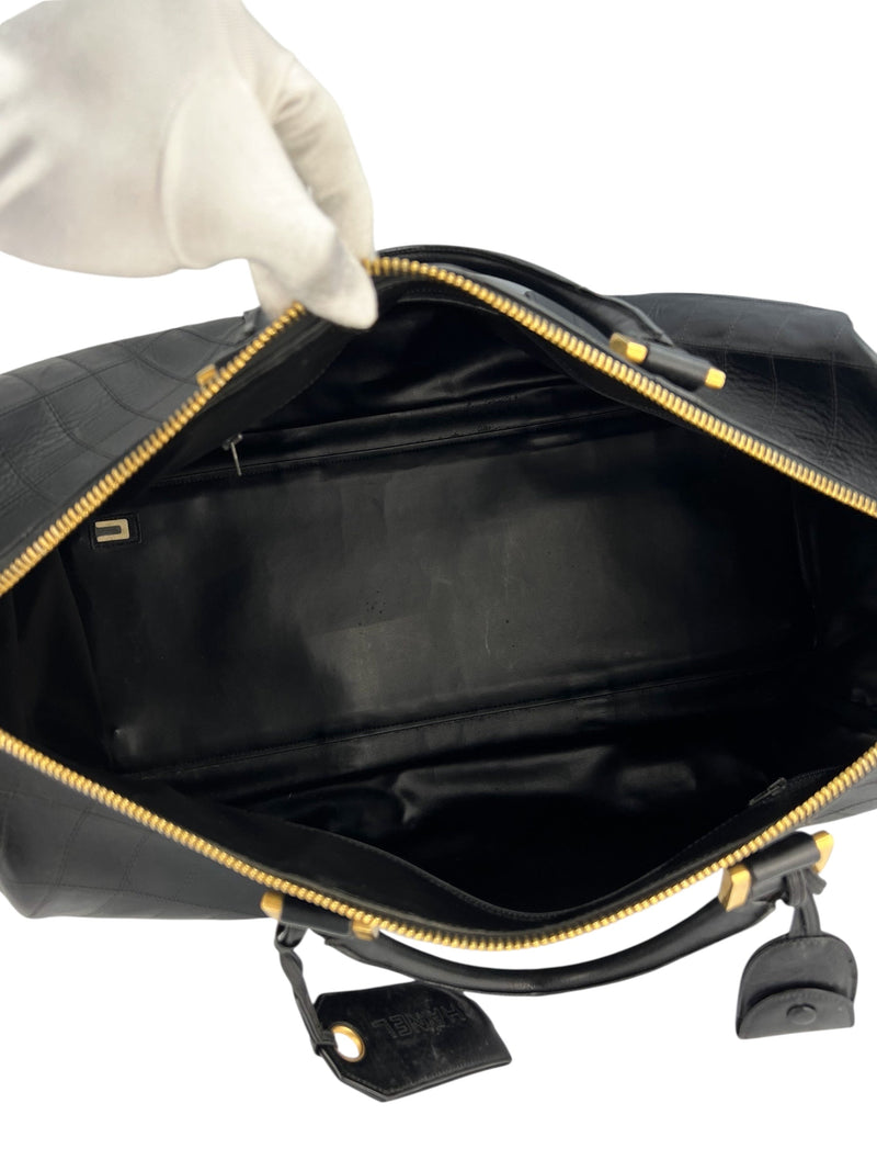 Chanel Vintage Black Leather Quilted Duffle Bag