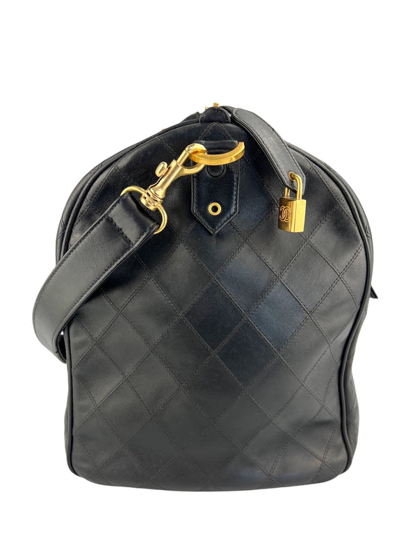 Chanel Vintage Black Leather Quilted Duffle Bag