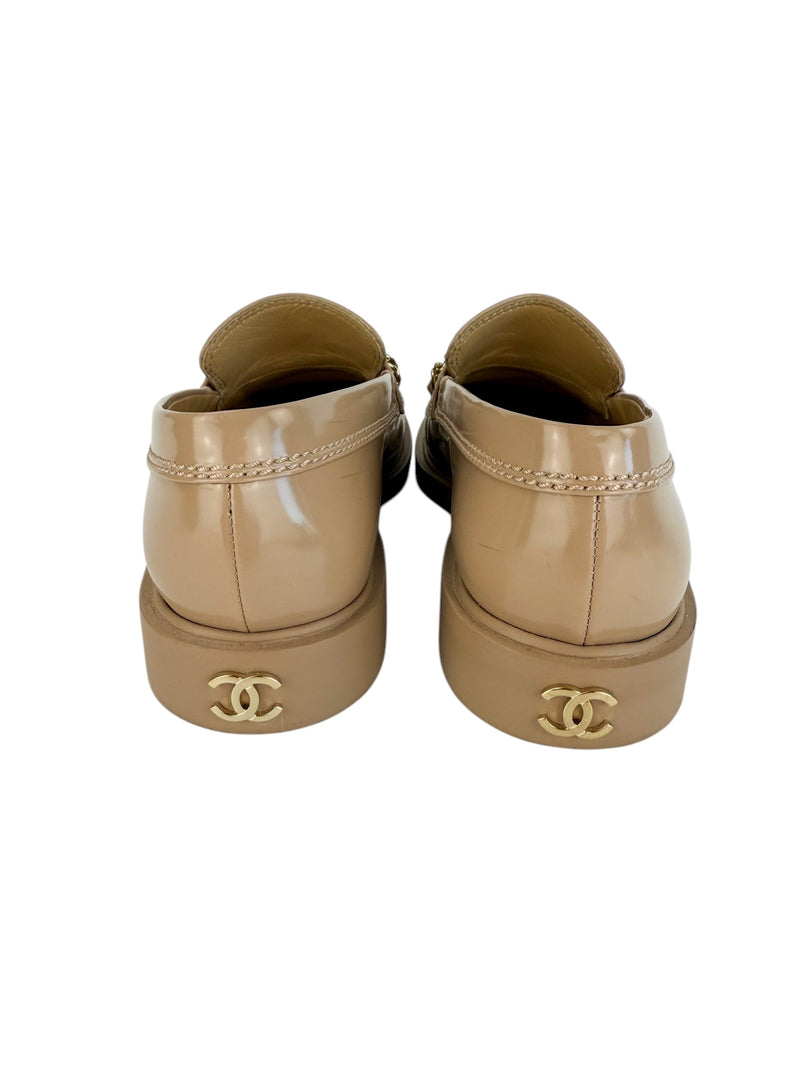 Chanel Beige Shiny Calfskin Loafers Size 37