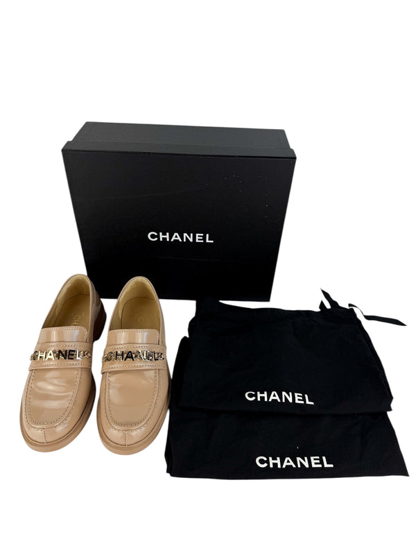 Chanel Beige Shiny Calfskin Loafers Size 37