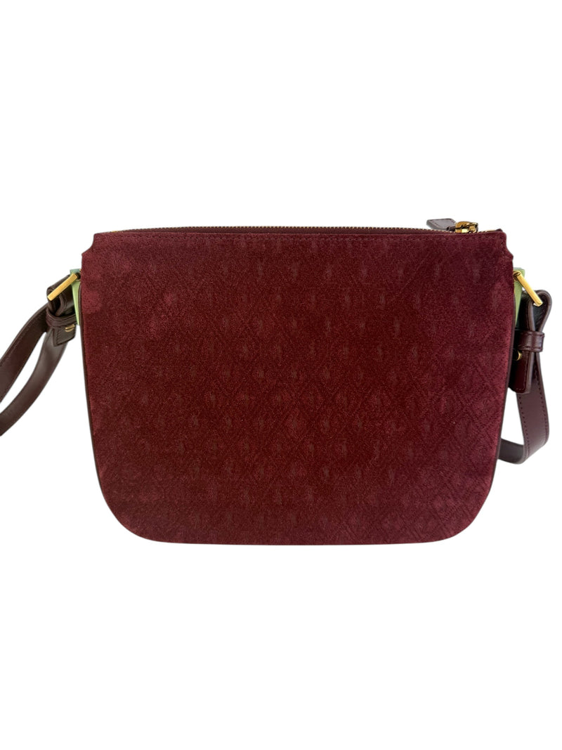 Saint Laurent Suede Burgundy All-Over Monogram Handbag