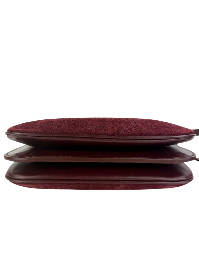 Saint Laurent Suede Burgundy All-Over Monogram Handbag