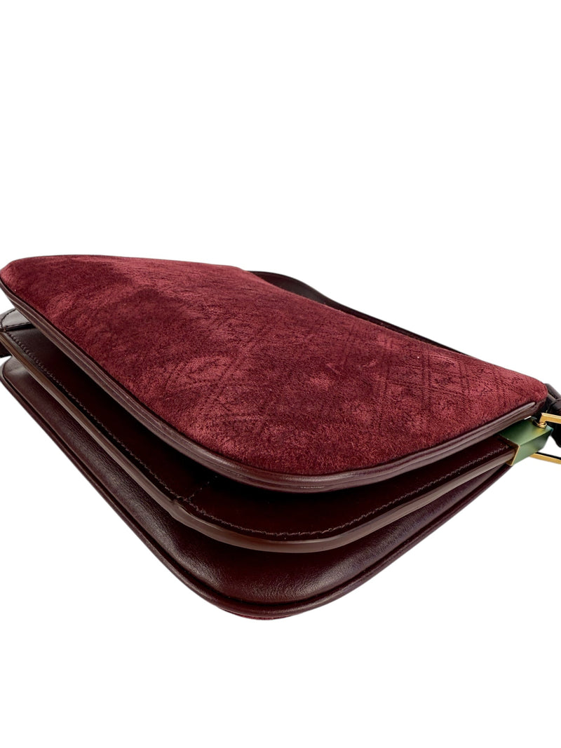 Saint Laurent Suede Burgundy All-Over Monogram Handbag