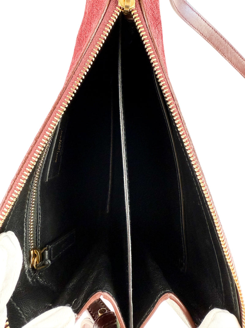 Saint Laurent Suede Burgundy All-Over Monogram Handbag
