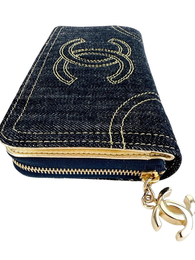 Chanel Denim Vintage Zip Around Wallet