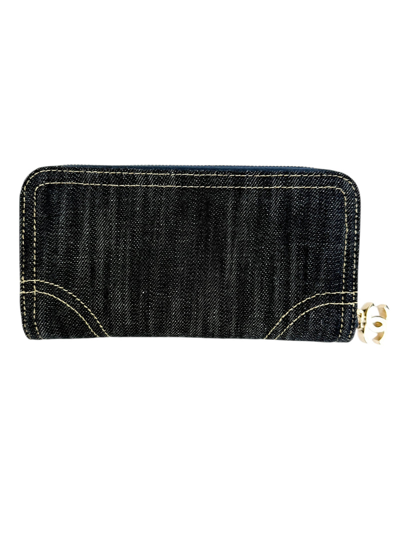 Chanel Denim Vintage Zip Around Wallet