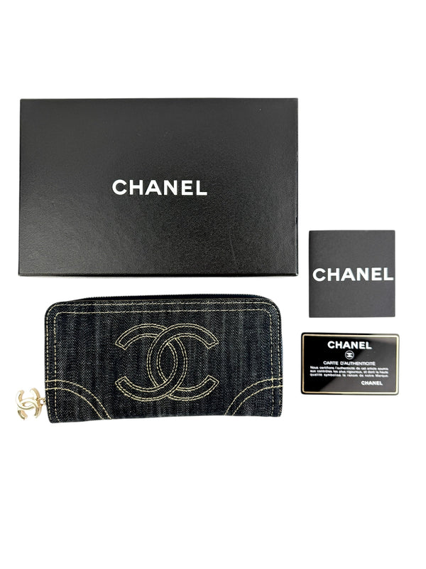 Chanel Denim Zip Around Wallet