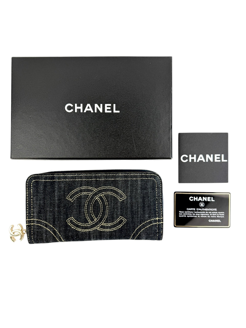 Chanel Denim Vintage Zip Around Wallet