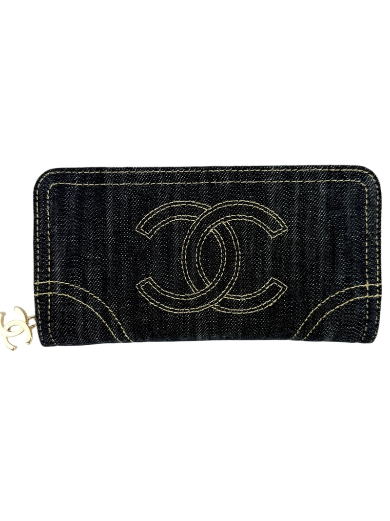 Chanel Denim Vintage Zip Around Wallet
