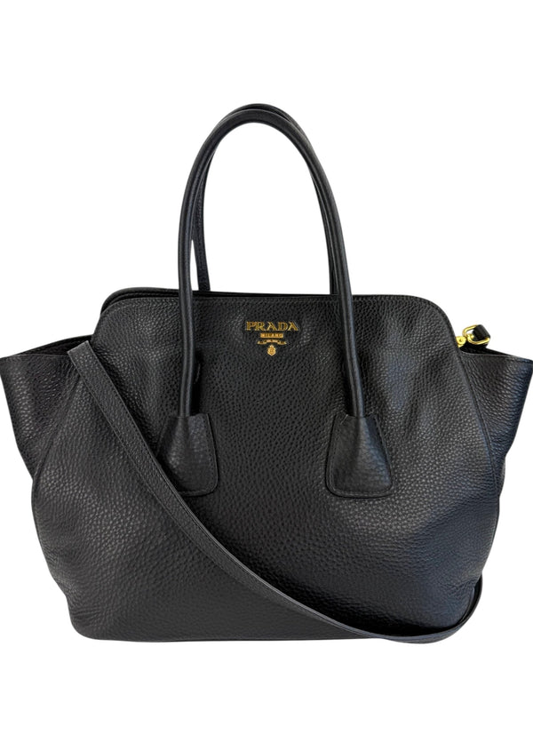 Prada Black Vitello Danio Leather Top Handle Tote