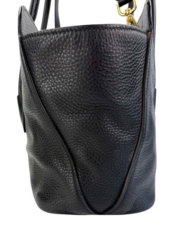 Prada Black Vitello Danio Leather Top Handle Tote