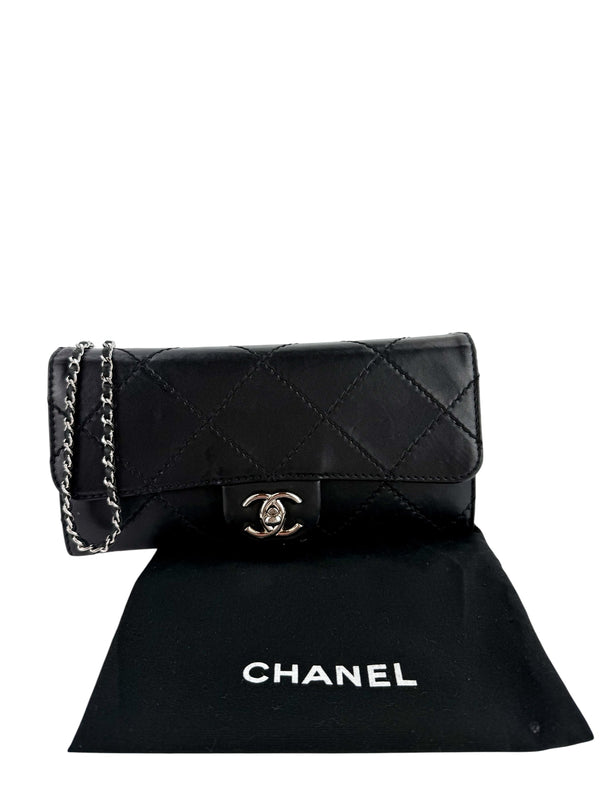 Chanel Ultimate Stitch Wallet on Chain Quilted Lambskin East West Black