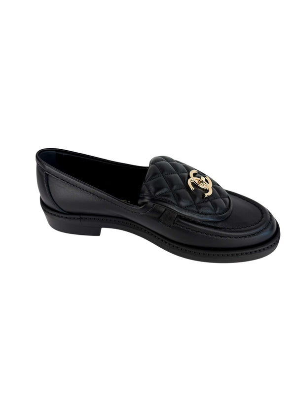 Chanel Black CC Turnlock Loafers Size 37