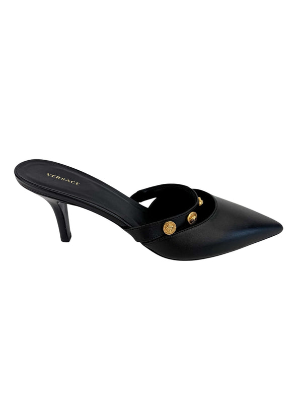 Versace Medusa Black Leather Mule Sandals Size 37.5