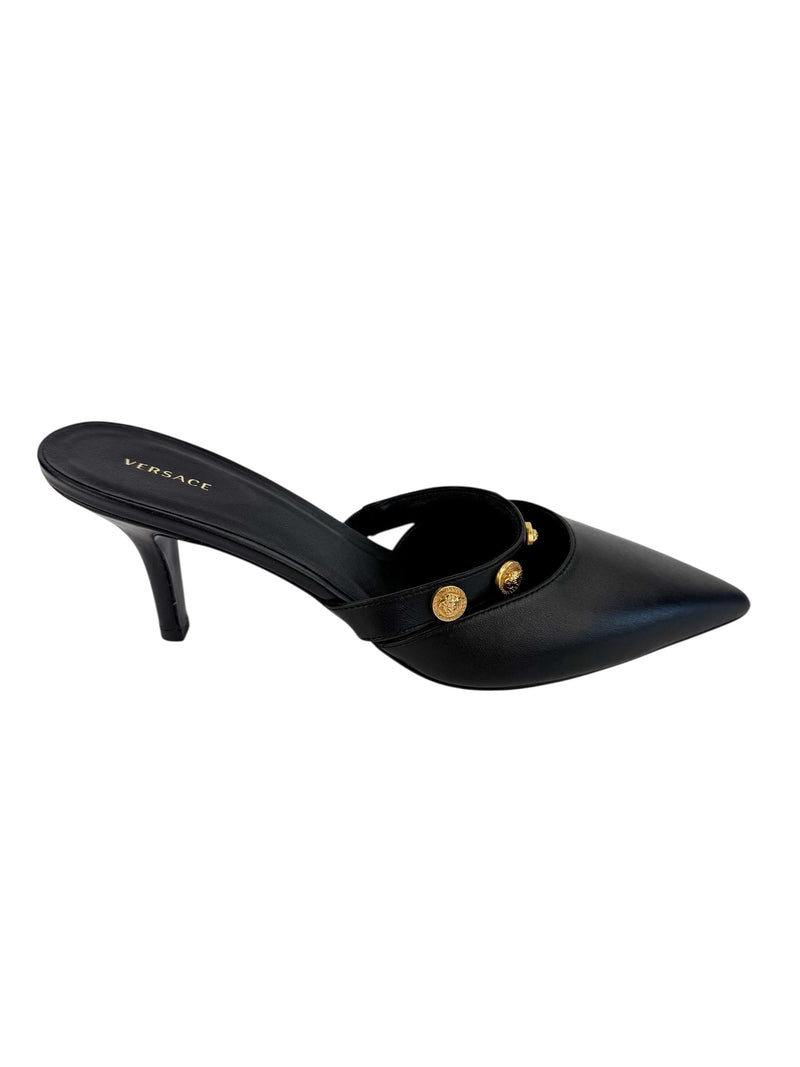 Versace Medusa Black Leather Mule Sandals Size 37.5