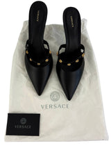 Versace Medusa Black Leather Mule Sandals Size 37.5