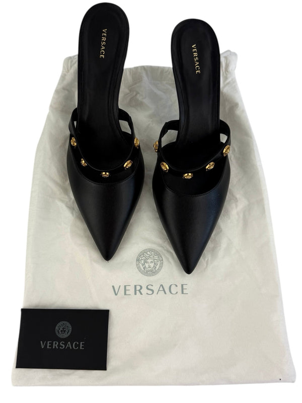 Versace Medusa Black Leather Mule Sandals Size 37.5