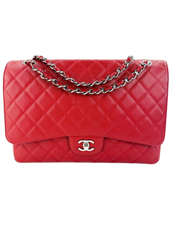 Chanel Red Caviar Quilted Maxi Single Flap