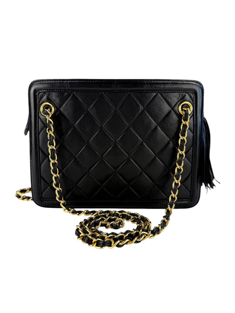 Chanel Black Vintage Lambskin Quilted Tassel Bag