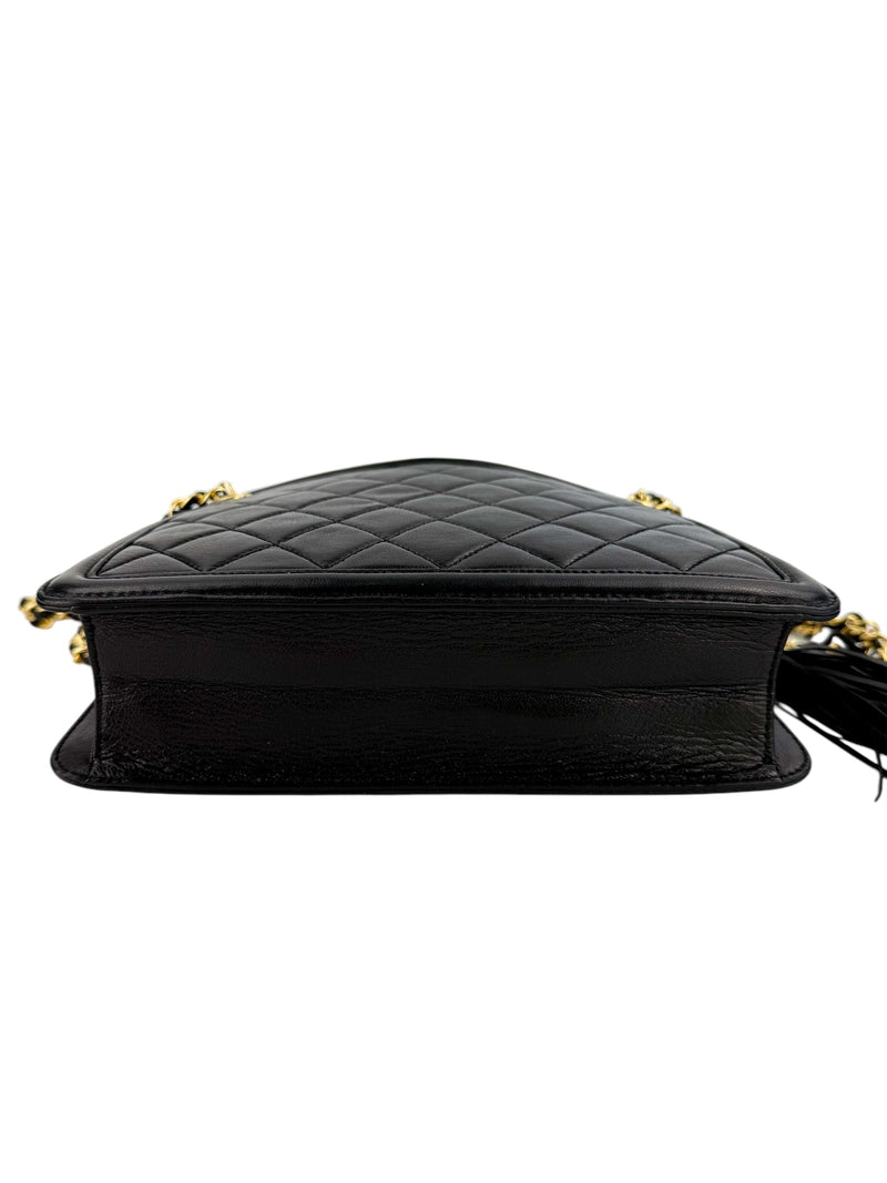 Chanel Black Vintage Lambskin Quilted Tassel Bag