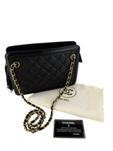 Chanel Black Vintage Lambskin Quilted Tassel Bag
