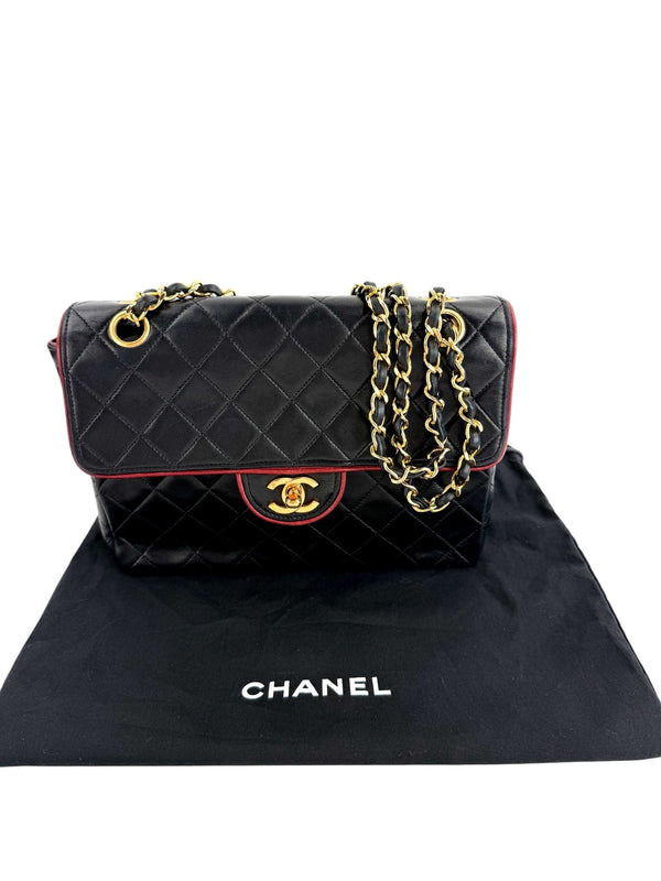 Chanel Vintage Single Flap Black Quilted Lambskin Handbag