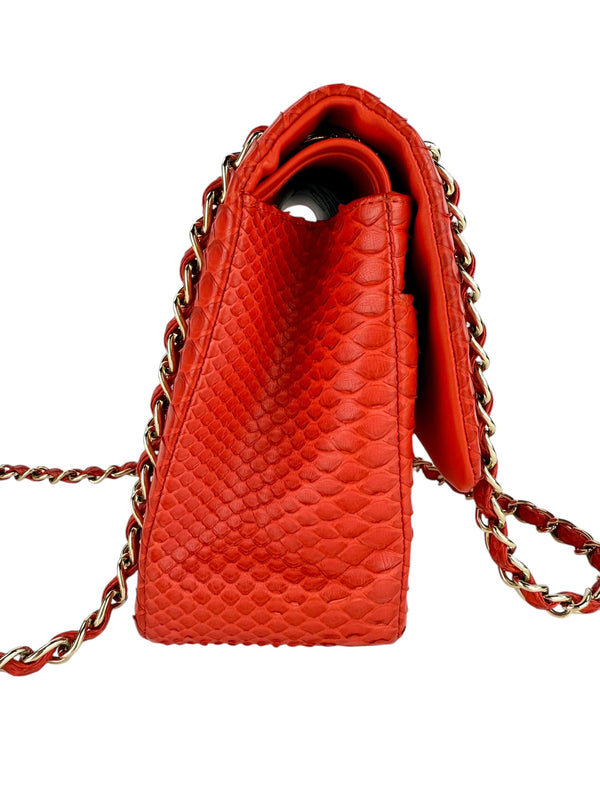 Chanel Red Python Jumbo Double Flap Handbag