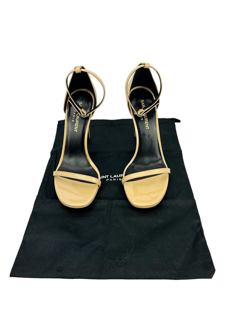 Saint Laurent Beige Patent Amber Sandal Heels Size 36