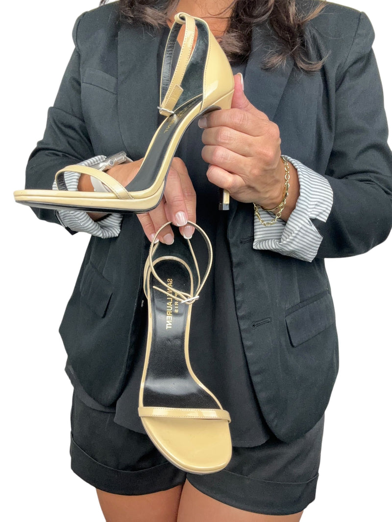 Saint Laurent Beige Patent Amber Sandal Heels Size 36